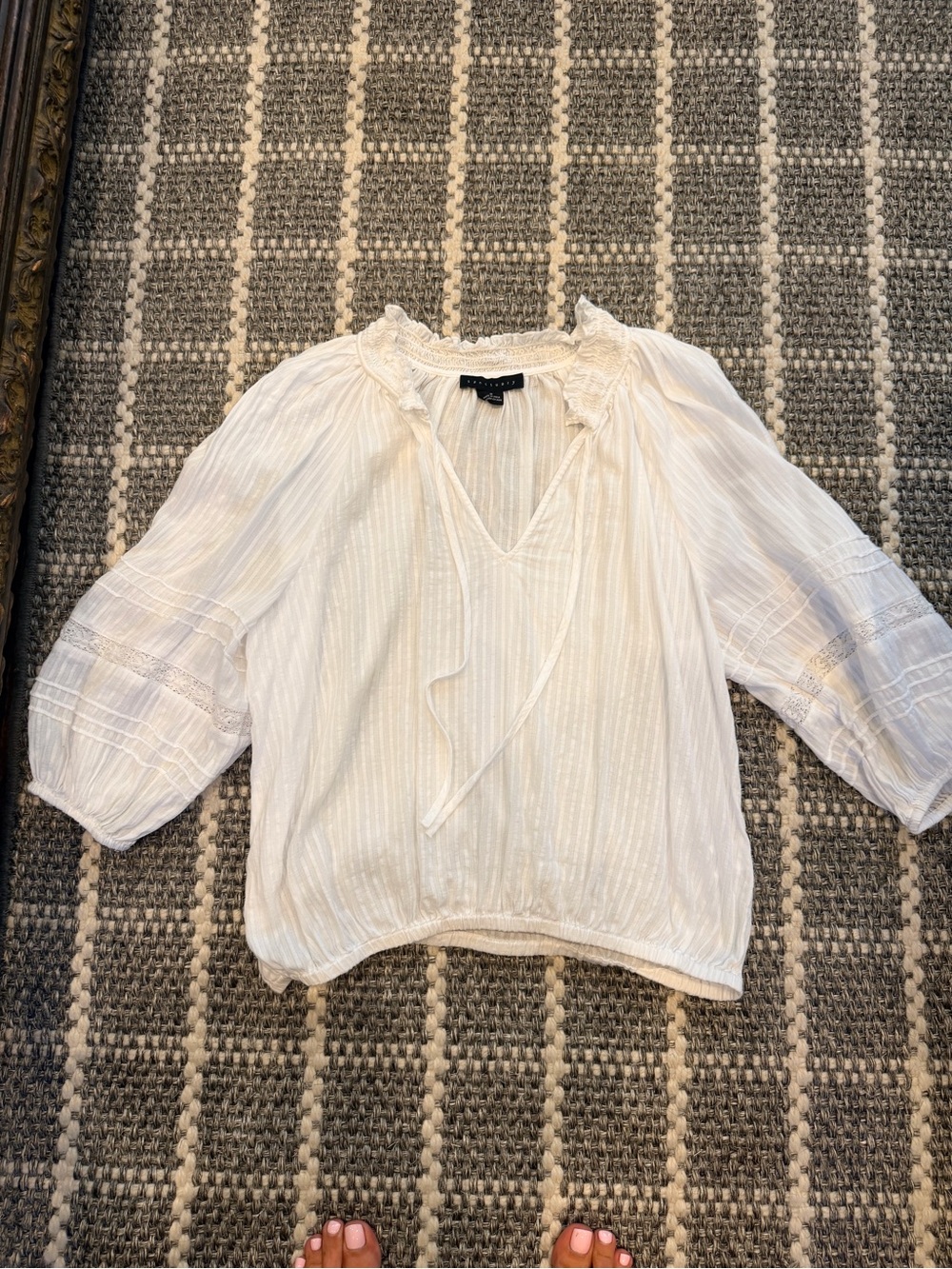 Sanctuary Cream Peasant Blouse with Tie Neck